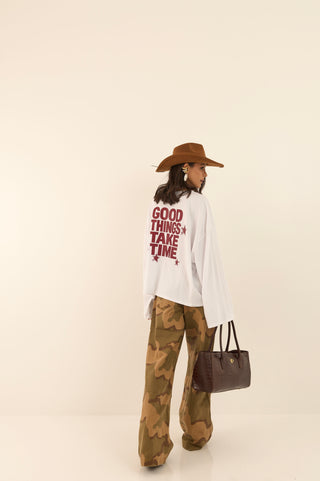 JEANS WIDE LEG CAMOUFLAGE DUNE