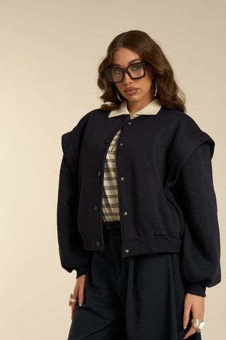 NAVY VOLUME BOMBER SWEAT
