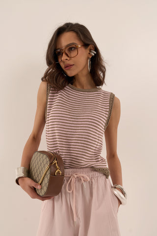 TOP IN MAGLIA COQUETTE ROSA