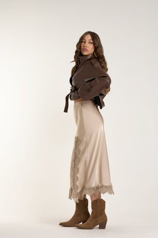 GONNA SATINATA CON PIZZO NUDE