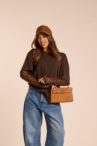 T-shirt con manica in pizzo