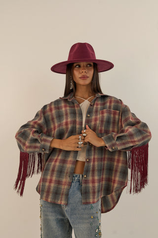 CAMICIA CHECK FRANGE RODEO BORDEAUX