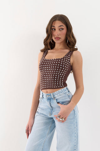 TOP MARRONE STUDS