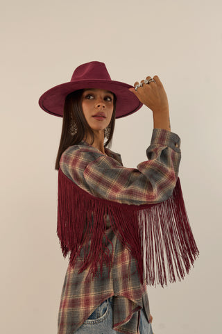 CAMICIA CHECK FRANGE RODEO BORDEAUX