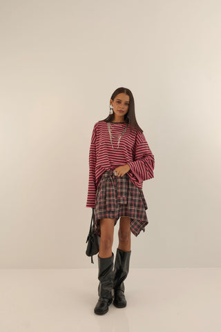 MAGLIA SQUADRATA A RIGHE MARTINA FUCSIA LAMPONE
