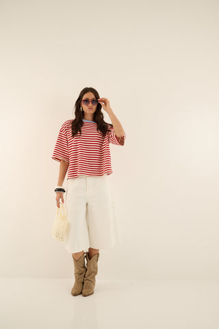 T-SHIRT squadrata a righe MARTINA ROSSO