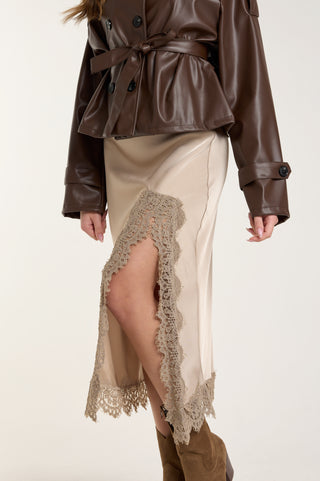 GONNA SATINATA CON PIZZO NUDE