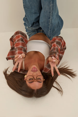 CAMICIA CROPPED CHECK MATTONE