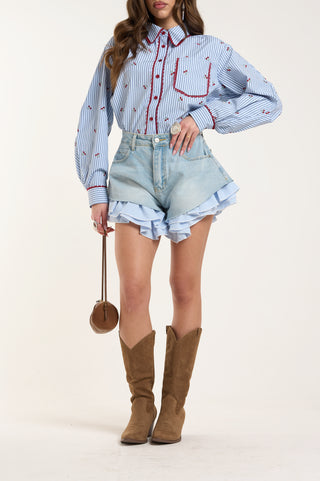 SHORTS RUFFLE CAPRI AZUL clear