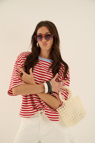 T-SHIRT squadrata a righe MARTINA ROSSO