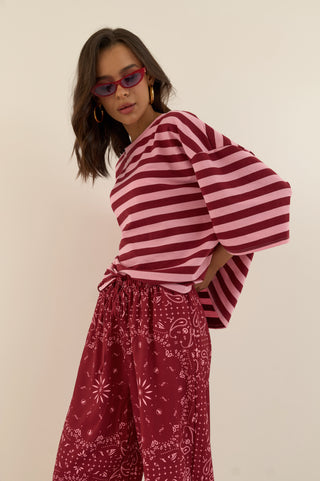 T-SHIRT squadrata a righe MARTINA BORDEAUX