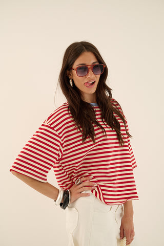 T-SHIRT squadrata a righe MARTINA ROSSO