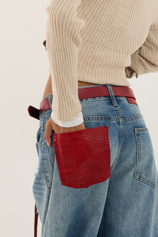 RED POCKET DENIM JEANS