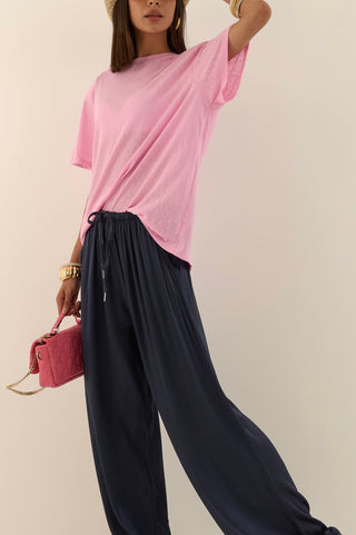 PANTALONE SATIN BLU NOTTE