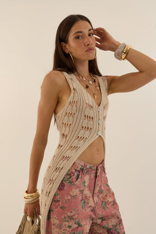 GILET LUNGO CROCHET BOHEME PANNA