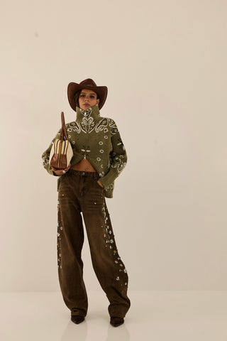 CRYSTAL GARDEN DENIM JEANS MARRONE