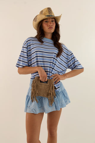 T-SHIRT OVERSIZE RIGHE AZZU