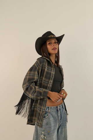 CAMICIA CHECK FRANGE RODEO NERO