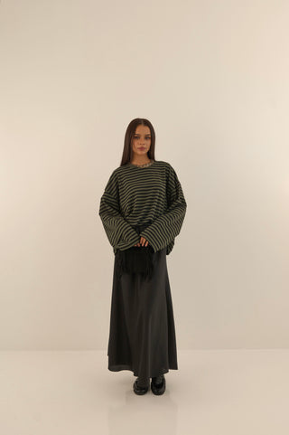 MAGLIA SQUADRATA A RIGHE MARTINA VERDE BOSCO