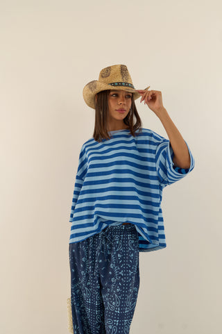 T-SHIRT squadrata a righe MARTINA BLU