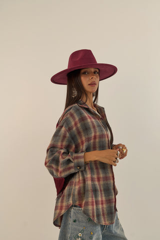 CAMICIA CHECK FRANGE RODEO BORDEAUX