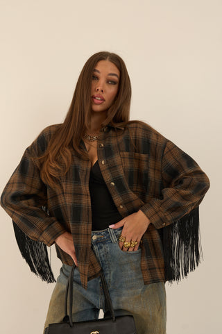 CAMICIA CHECK FRANGE RODEO MARRONE