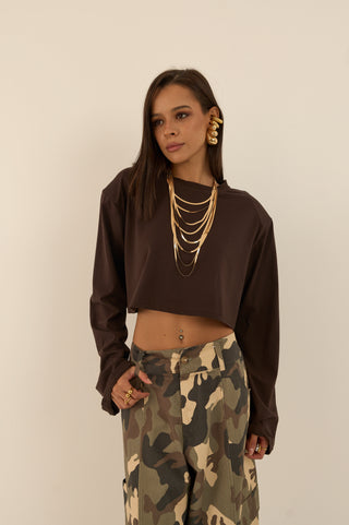 MICRO MAGLIA CON SPALLINA IMBOTTITA BEL MARRONE