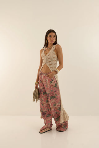 GILET LUNGO CROCHET BOHEME PANNA