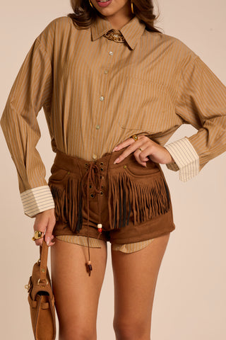 Mini short suede CHESTNUT con frange