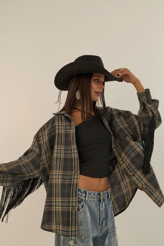 CAMICIA CHECK FRANGE RODEO NERO