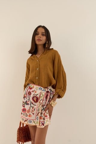 CAMICIA IN LINO CAMMELLO
