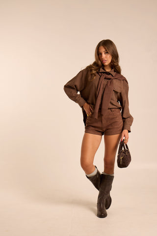 Mini short suede CHESTNUT