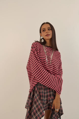 MAGLIA SQUADRATA A RIGHE MARTINA FUCSIA LAMPONE