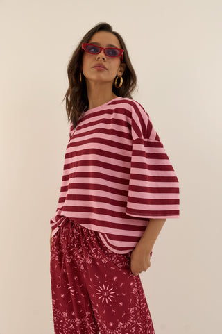T-SHIRT squadrata a righe MARTINA BORDEAUX
