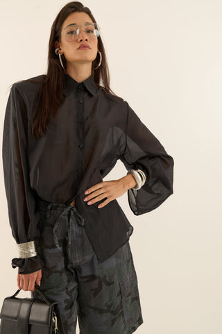 CAMICIA VELATA SPALLINA NERA