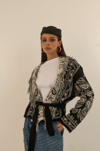 MICRO CARDIGAN JACQUARD NERO