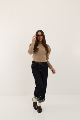 JEANS SFRANGIATO CON RISVOLTO INDIGO