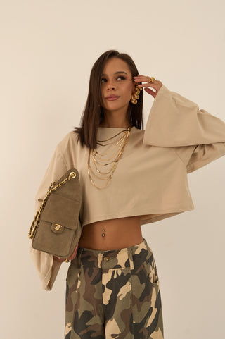 MICRO MAGLIA CON SPALLINA IMBOTTITA BEL BEIGE