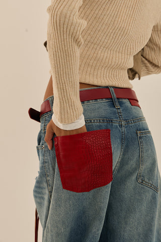 RED POCKET DENIM JEANS
