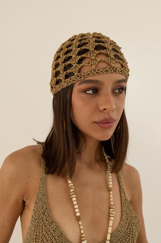 CUFFIA CROCHET LUREX ORO