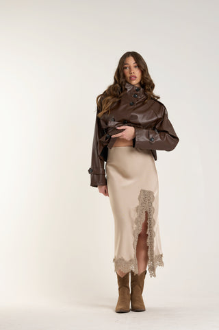 GONNA SATINATA CON PIZZO NUDE