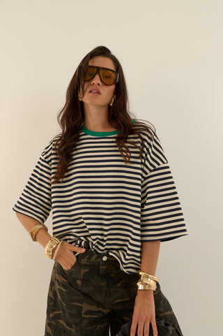 T-SHIRT squadrata a righe MARTINA BLU