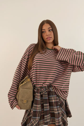 MAGLIA SQUADRATA A RIGHE MARTINA ROSA