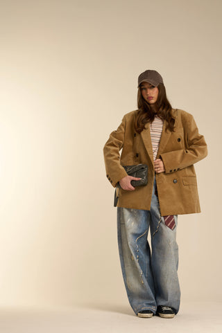 DOUBLE-BREASTED VELVET BLAZER