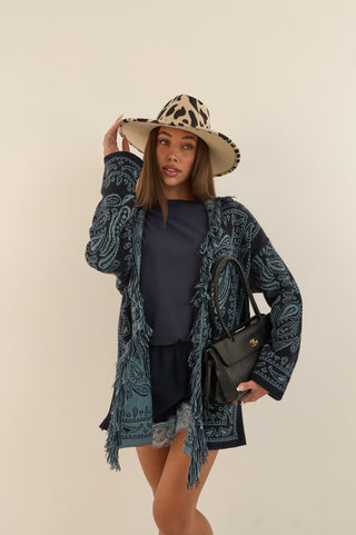 CARDIGAN JACQUARD BLU