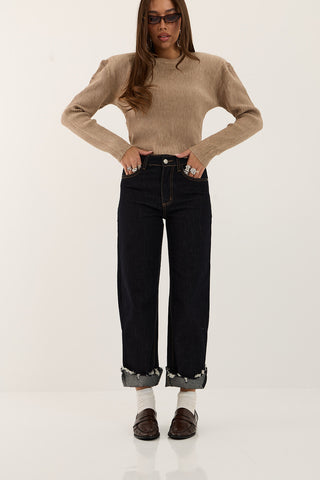 JEANS SFRANGIATO CON RISVOLTO INDIGO