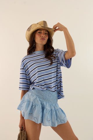 T-SHIRT OVERSIZE RIGHE AZZU