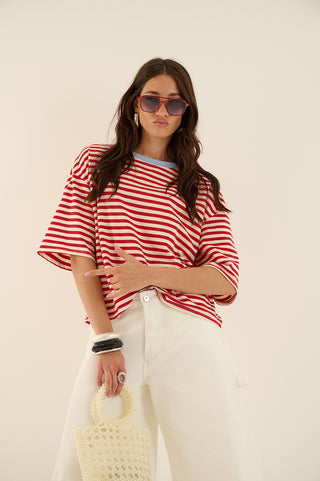 T-SHIRT squadrata a righe MARTINA ROSSO