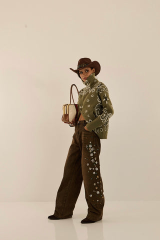 CRYSTAL GARDEN DENIM JEANS MARRONE