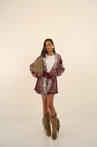CARDIGAN JACQUARD BORDEAUX